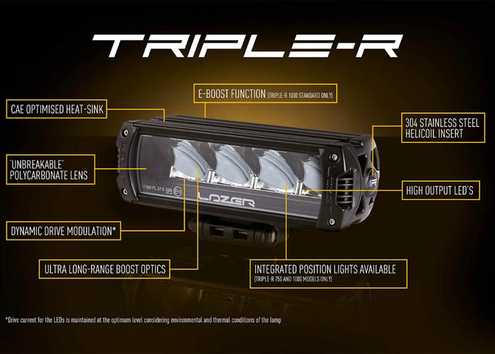 Lazer Triple-R 750 LED Black + Pos.light 9-32V | 44W | IP67 | 4100 Lumen  W220xH73xD103mm (Width 103mm with supp.) 