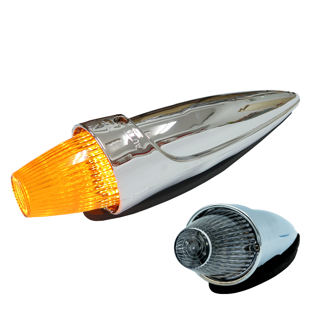 Toplamp LED Torpedo Chroom - Oranje met Heldere lens