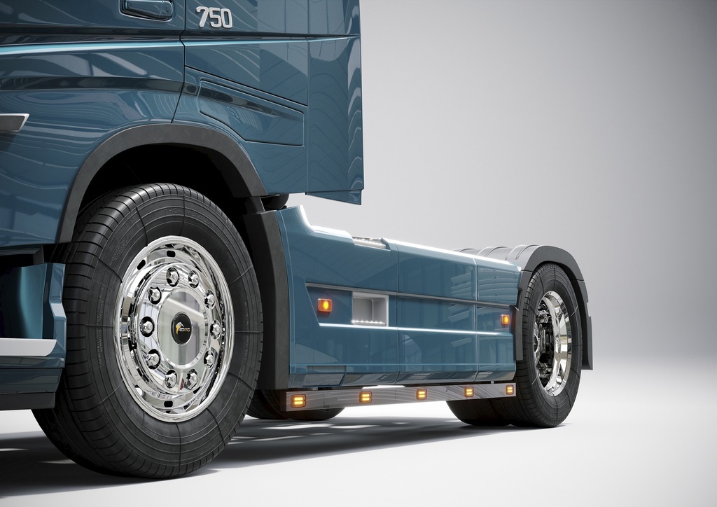 Old School Sidebars Volvo FH - Wheelbase 3.800mm - Set with lights &cables / 10m connection to vehicle electronic/dashboard