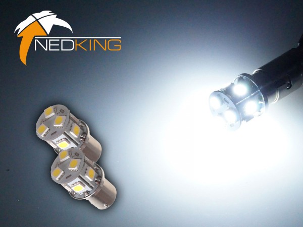 SET(2) BA15s met 9 SMD LED's - Xenon Wit