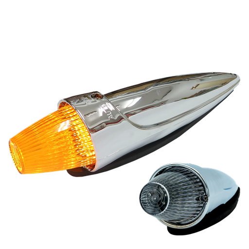 [4635732AC-LED] Toplamp LED Torpedo Chroom - Oranje met Heldere lens